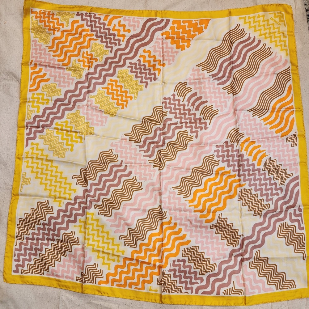Vintage Missoni 100% Silk Scarf Yellow Orange Pink Zigzag Chevron Made In Italy